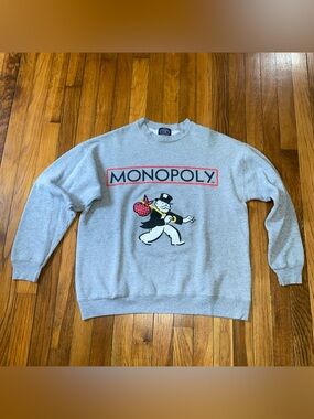 Vintage Eagles Eye Embroidered Monopoly Man Sweatshirt Gray Crewneck Pullover S